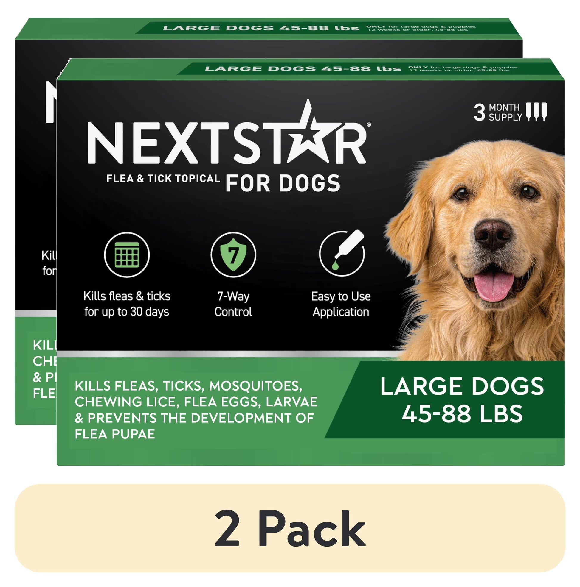 (2 Pack)  Flea & Tick Topical Prevention for Dogs 45-88 Lbs, 3-Month Supply