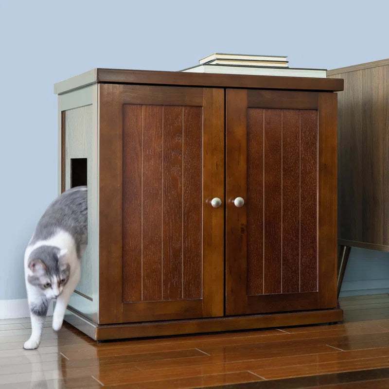 The Refined Litter Box - Wood Cat Litter Box Enclosure Cabinet with Drawer, Cottage Style