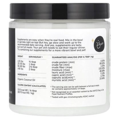 Organic Coconut Oil, Cold-Pressed Coconut Oil for Dogs & Cats (Medium) - 8 Fl Oz