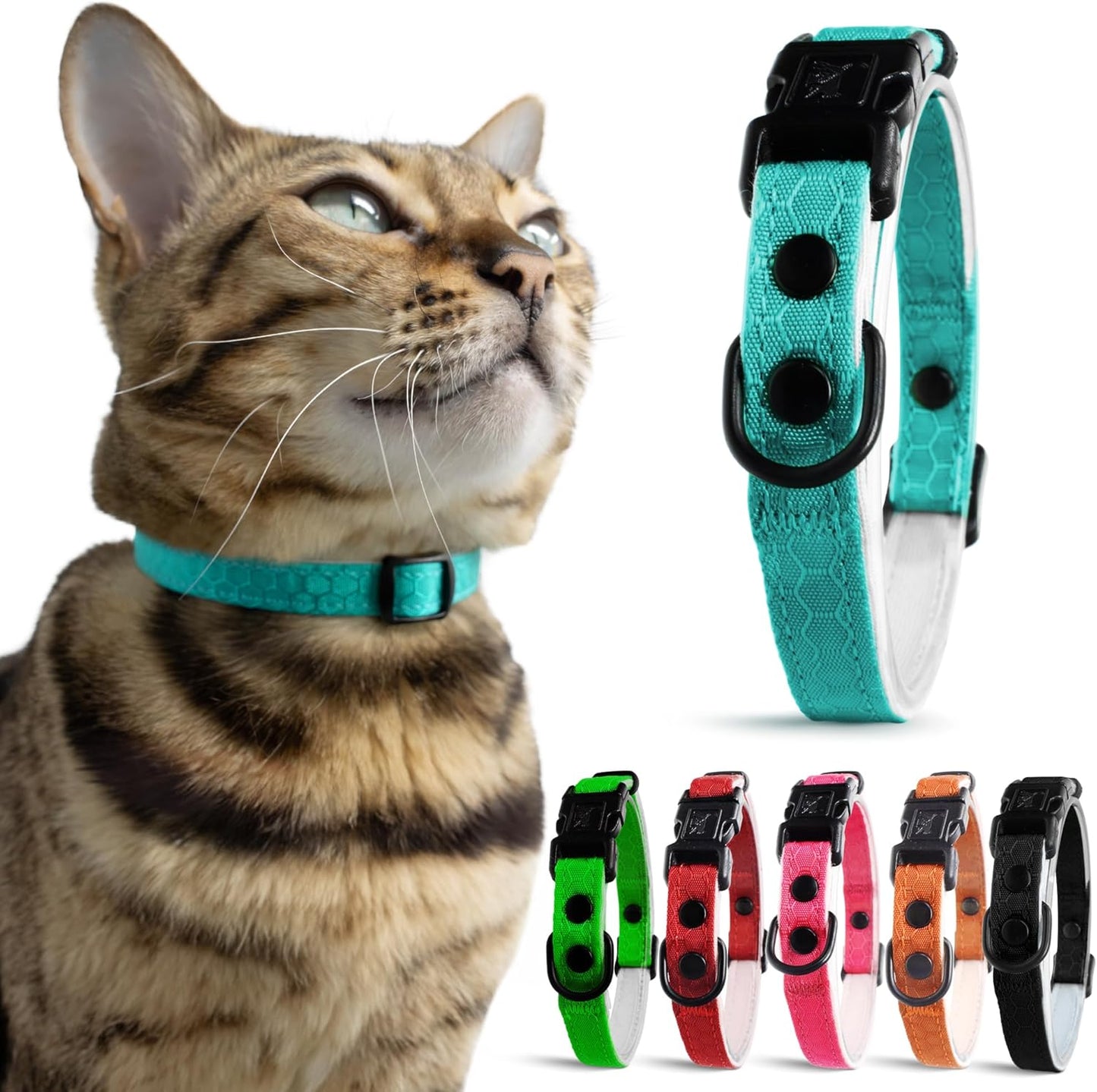 Blue Cat Collar Breakaway with Soft Padding for Medium to Large Cats - Durable Heavy Duty Tactical Fabric, Comfortable, Quick Release Breakaway Cat Collars, No Bell Collar (Blue, Adult)