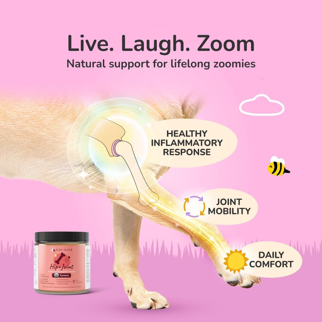 Kin+Kind Organic Turmeric Hip and Joint Supplement for Dogs and Cats – Supports Healthy Joint Mobility and Inflammatory Response – Vet Formulated – 4 Oz