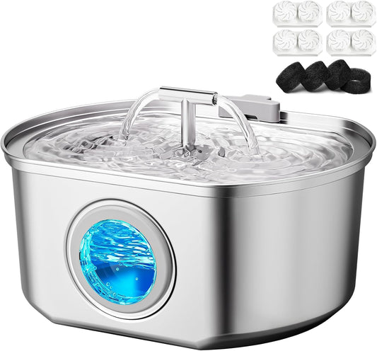 Cat Water Fountain Stainless Steel - 3.2L/108Oz Cat Drinking Fountain | Pet Water Fountain for Cats inside - Ultra Quiet Pet Watering Dispenser - for Small Animals (4 Filters)