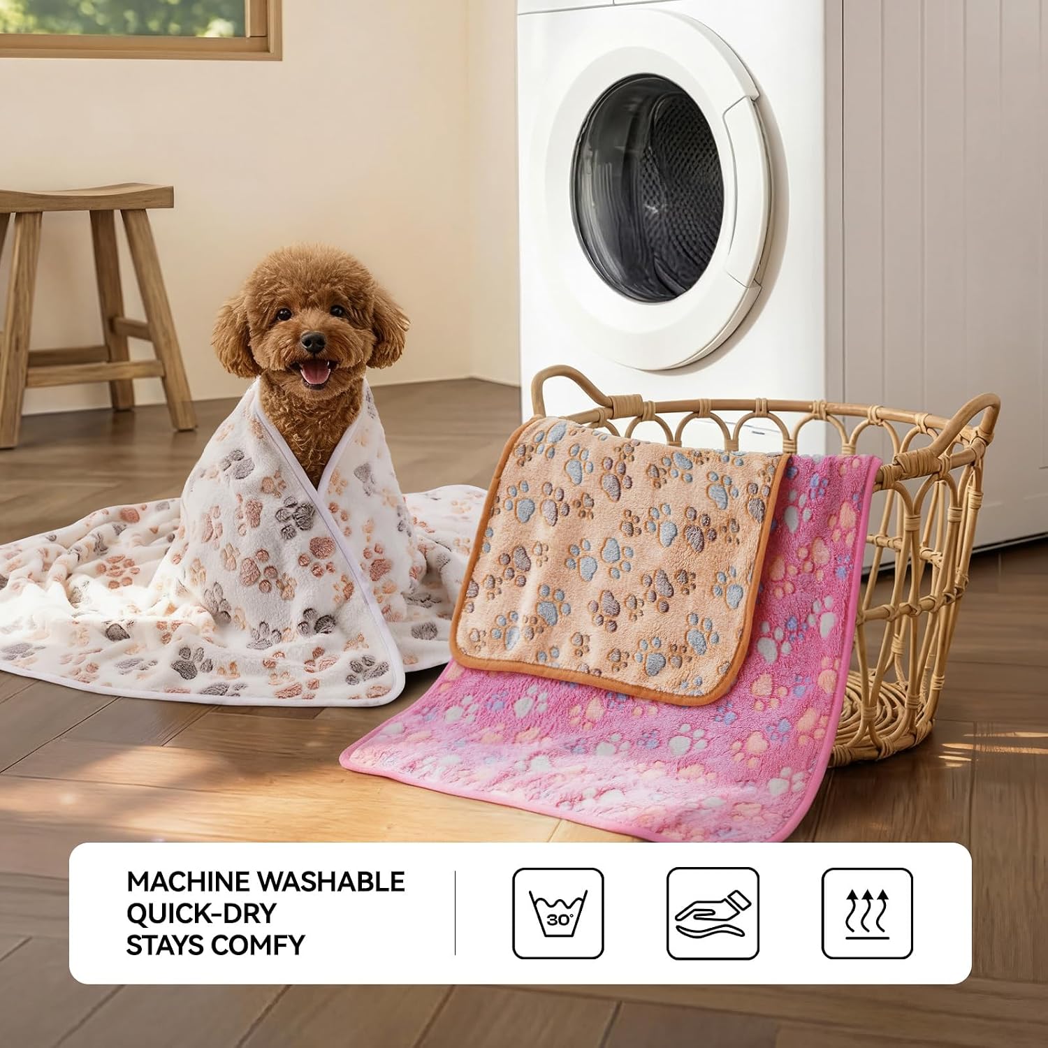 LINENLUX 1 Pack 3 Blankets Super Soft Fluffy Premium Fleece Dog Blankets for Puppy Cat Pet Blanket Flannel Throw Warm Sleep Dog Paw-3Pcs 23X16 Inch