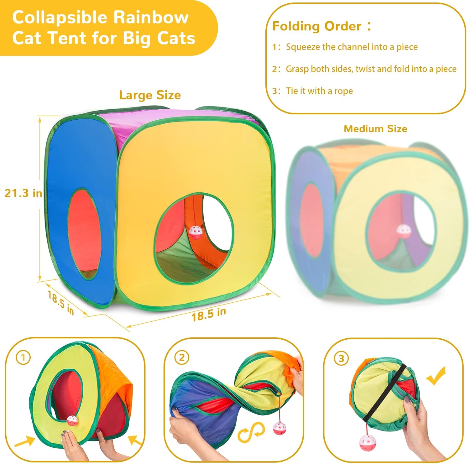 Retro Shaw Cat Toys Pack 33Pcs, Interactive Kitten Toys for Indoor Kittens Cats, Collapsible Kitty Play Tunnel Tent Feather Wand Balls Bell Springs Mouse Kitty Toys for All Breeds (Large Tunnel)