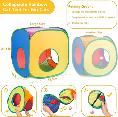 Retro Shaw Cat Toys Pack 33Pcs, Interactive Kitten Toys for Indoor Kittens Cats, Collapsible Kitty Play Tunnel Tent Feather Wand Balls Bell Springs Mouse Kitty Toys for All Breeds (Large Tunnel)