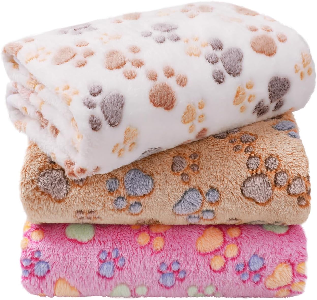 LINENLUX 1 Pack 3 Blankets Super Soft Fluffy Premium Fleece Dog Blankets for Puppy Cat Pet Blanket Flannel Throw Warm Sleep Dog Paw-3Pcs 23X16 Inch