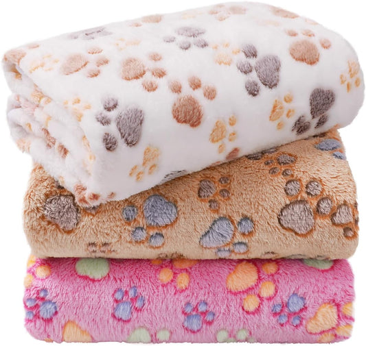 LINENLUX 1 Pack 3 Blankets Super Soft Fluffy Premium Fleece Dog Blankets for Puppy Cat Pet Blanket Flannel Throw Warm Sleep Dog Paw-3Pcs 23X16 Inch