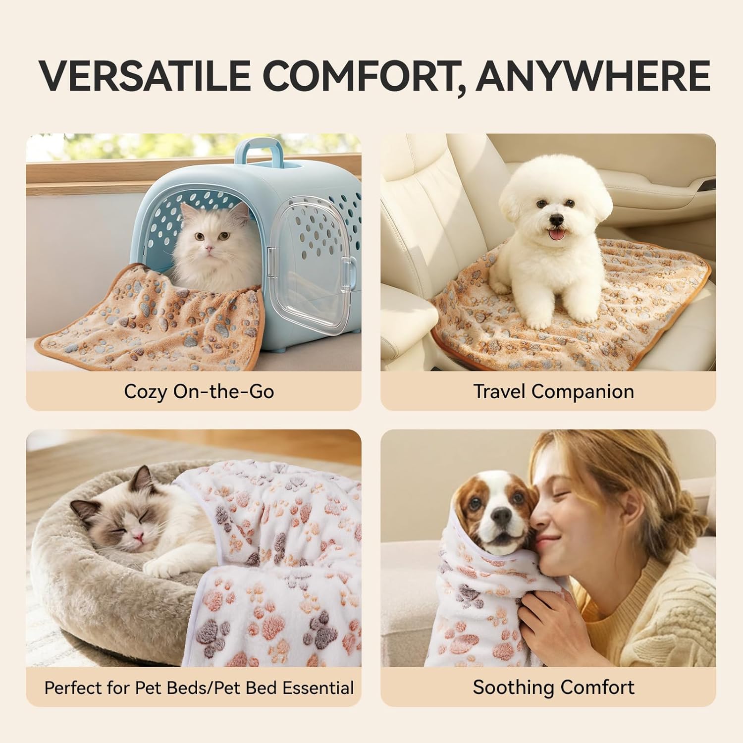 LINENLUX 1 Pack 3 Blankets Super Soft Fluffy Premium Fleece Dog Blankets for Puppy Cat Pet Blanket Flannel Throw Warm Sleep Dog Paw-3Pcs 23X16 Inch