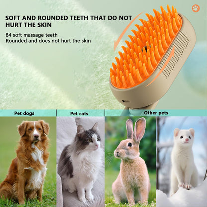 QSUKE Cat Steam Brush 3-In-1, Rechargeable Anti-Static Pet Grooming Tool with Vibration Massage, Professional Shedding & Detangling Comb for Dogs & Cats（1Pc Brush+Wash Free Essence for Pets）