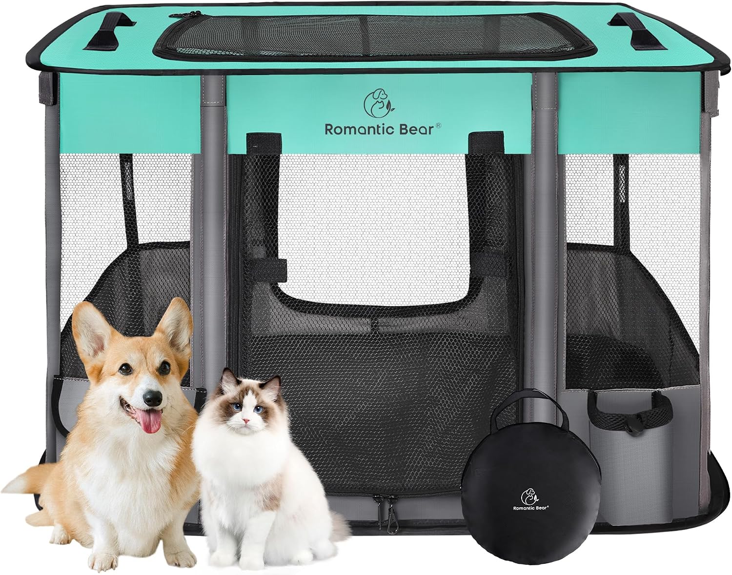 Dog Playpen,Pet Playpen,Foldable Dog Cat Playpens,Portable Exercise Kennel Tent Crate,Water-Resistant Breathable Shade Cover, Indoor Outdoor Travel Camping Use for Small Animals with Carrying Case(M)