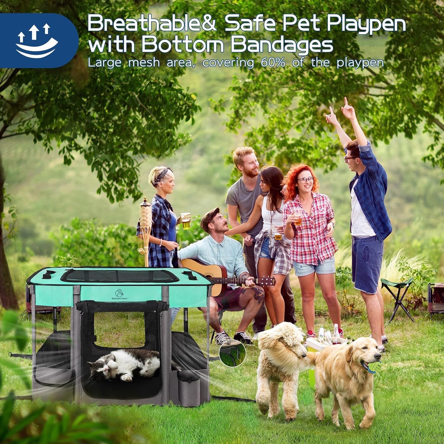 Dog Playpen,Pet Playpen,Foldable Dog Cat Playpens,Portable Exercise Kennel Tent Crate,Water-Resistant Breathable Shade Cover, Indoor Outdoor Travel Camping Use for Small Animals with Carrying Case(M)