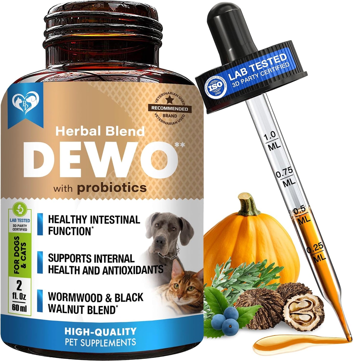 Natural Intestinal Defense for Dogs & Cats – Herbal Cleanse with Black Walnut & Probiotic – Promotes Healthy Gut & Flora Balance – Advanced Broad Spectrum Formula – Made in USA