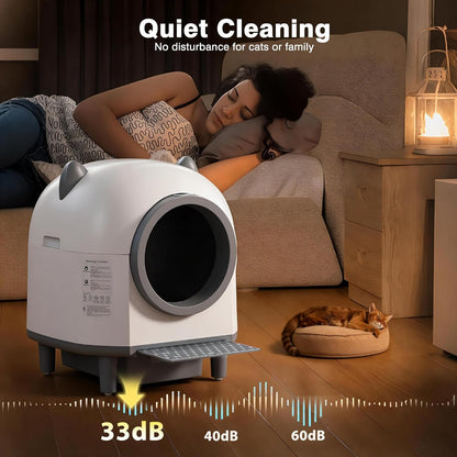 Self-Cleaning Automatic Litter Box with 80L Large Capacity for Multiple Cats, Features Odor-Free Waste Disposal, Safety Sensor, App Control via 2.4 Ghz Wi-Fi, Includes 2 Roll Garbage Bags