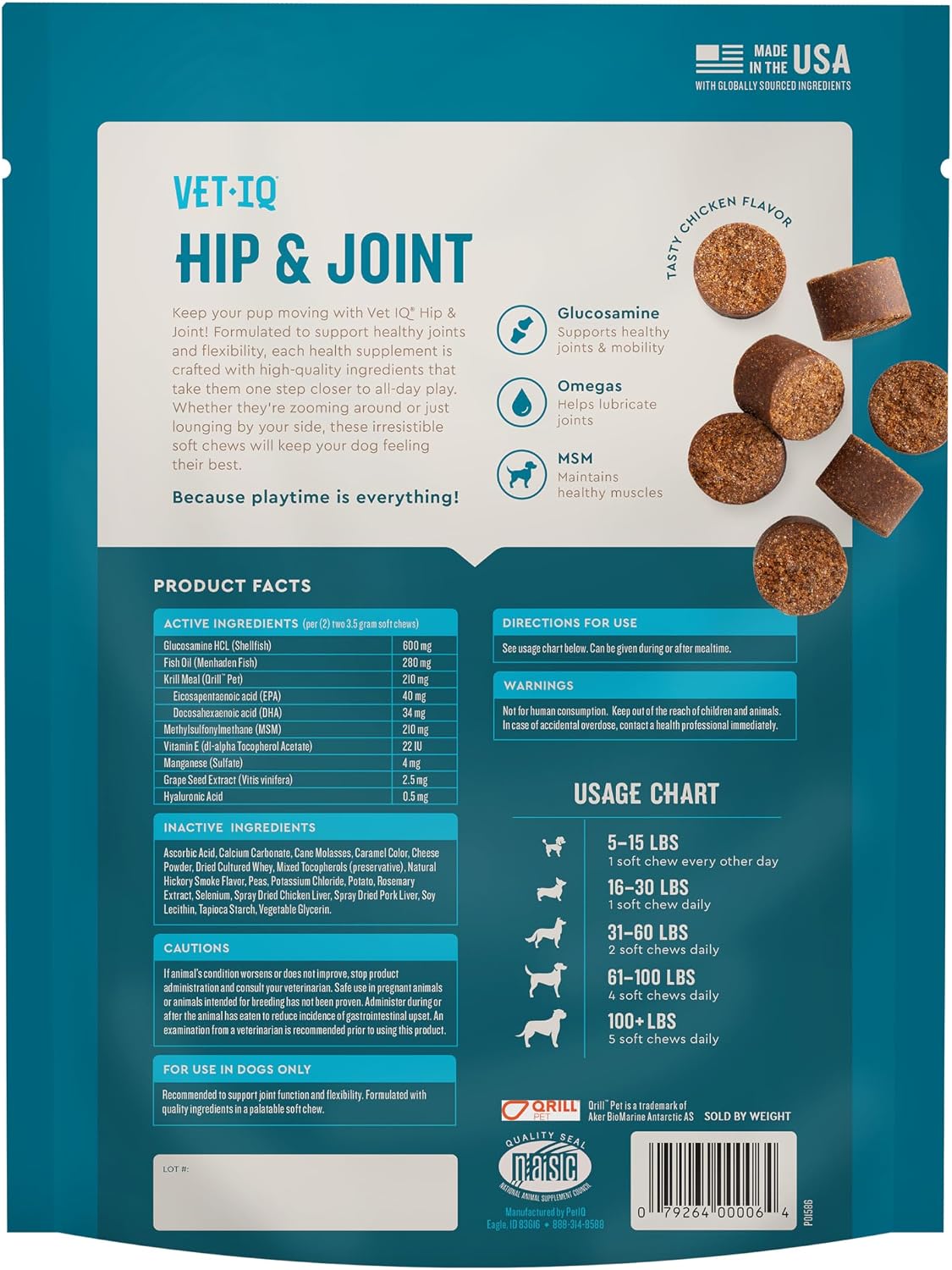 Vetiq Maximum Strength Hip & Joint Supplement for Dogs 90 Soft Chews with Glucosamine MSM and Krill Oil Chicken Flavored Joint Support for Large and Small Breed Senior Dogs