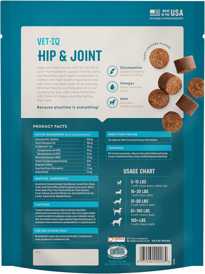 Vetiq Maximum Strength Hip & Joint Supplement for Dogs 90 Soft Chews with Glucosamine MSM and Krill Oil Chicken Flavored Joint Support for Large and Small Breed Senior Dogs