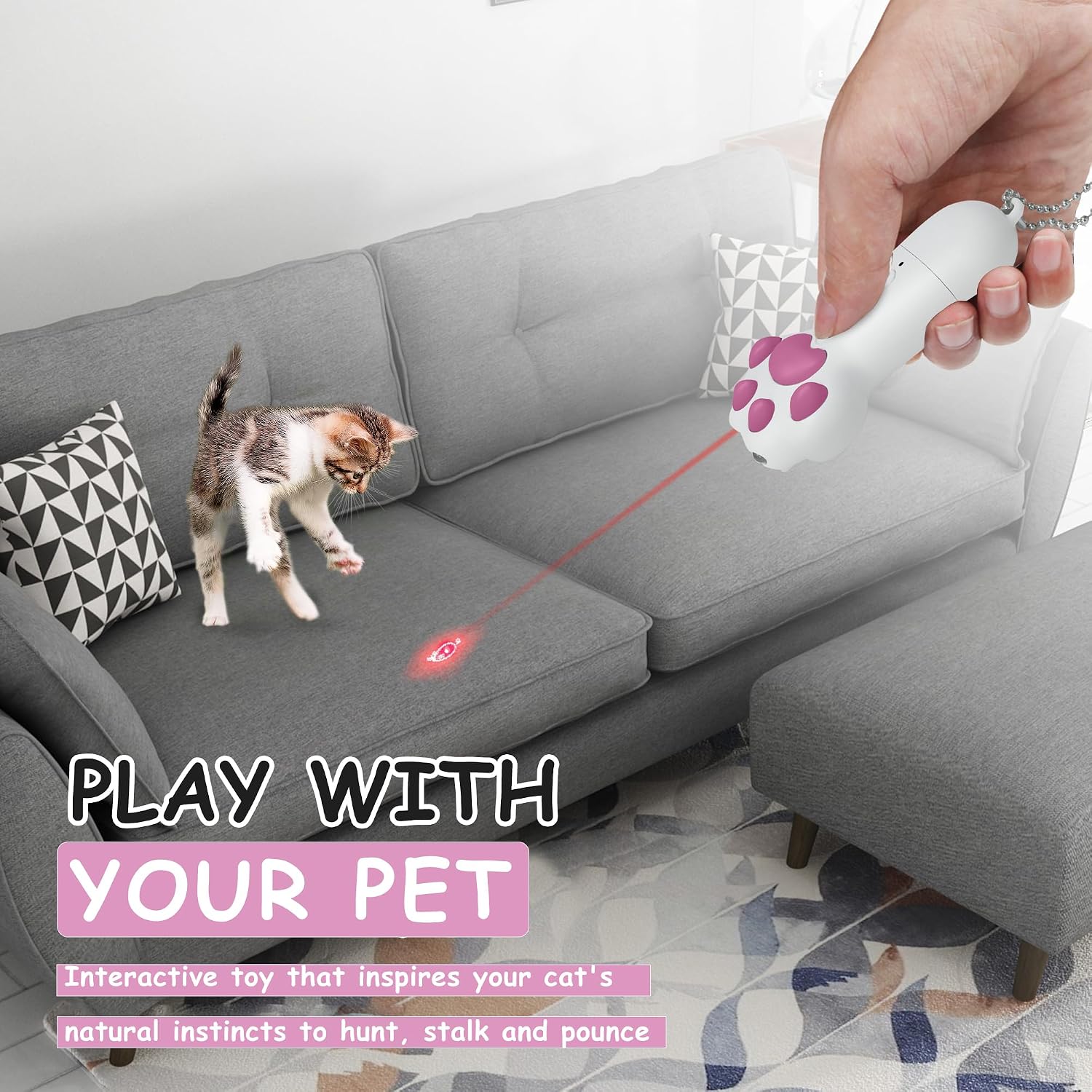FYNIGO Interactive Cat Toys for Indoor Cats and Dogs,7 in 1 USB Rechargeable Cat Teaser Toy for Chasing and Exercise