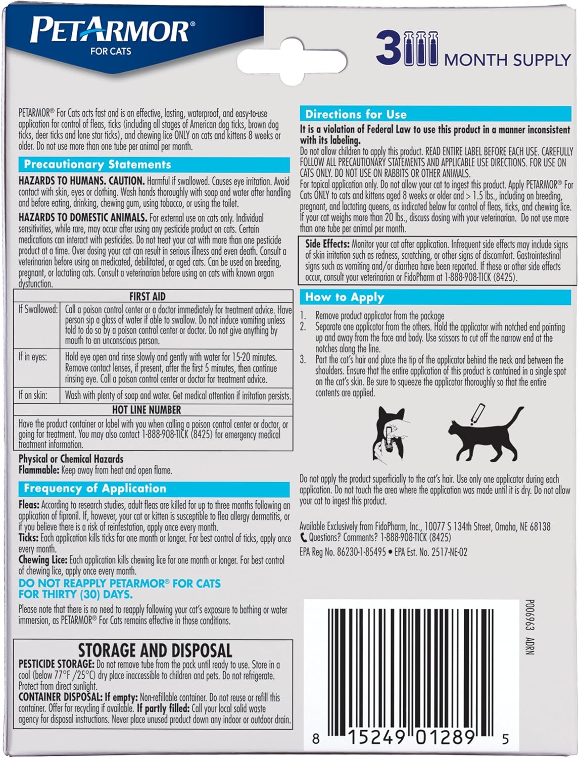 Petarmor for Cats, Flea & Tick Treatment for Cats (Over 1.5 Pounds), Includes 3 Month Supply of Topical Flea Treatments