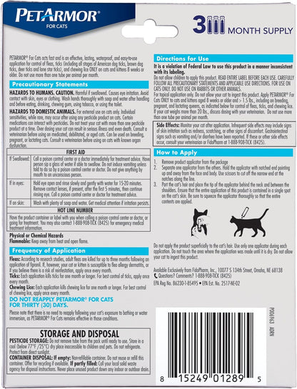 Petarmor for Cats, Flea & Tick Treatment for Cats (Over 1.5 Pounds), Includes 3 Month Supply of Topical Flea Treatments