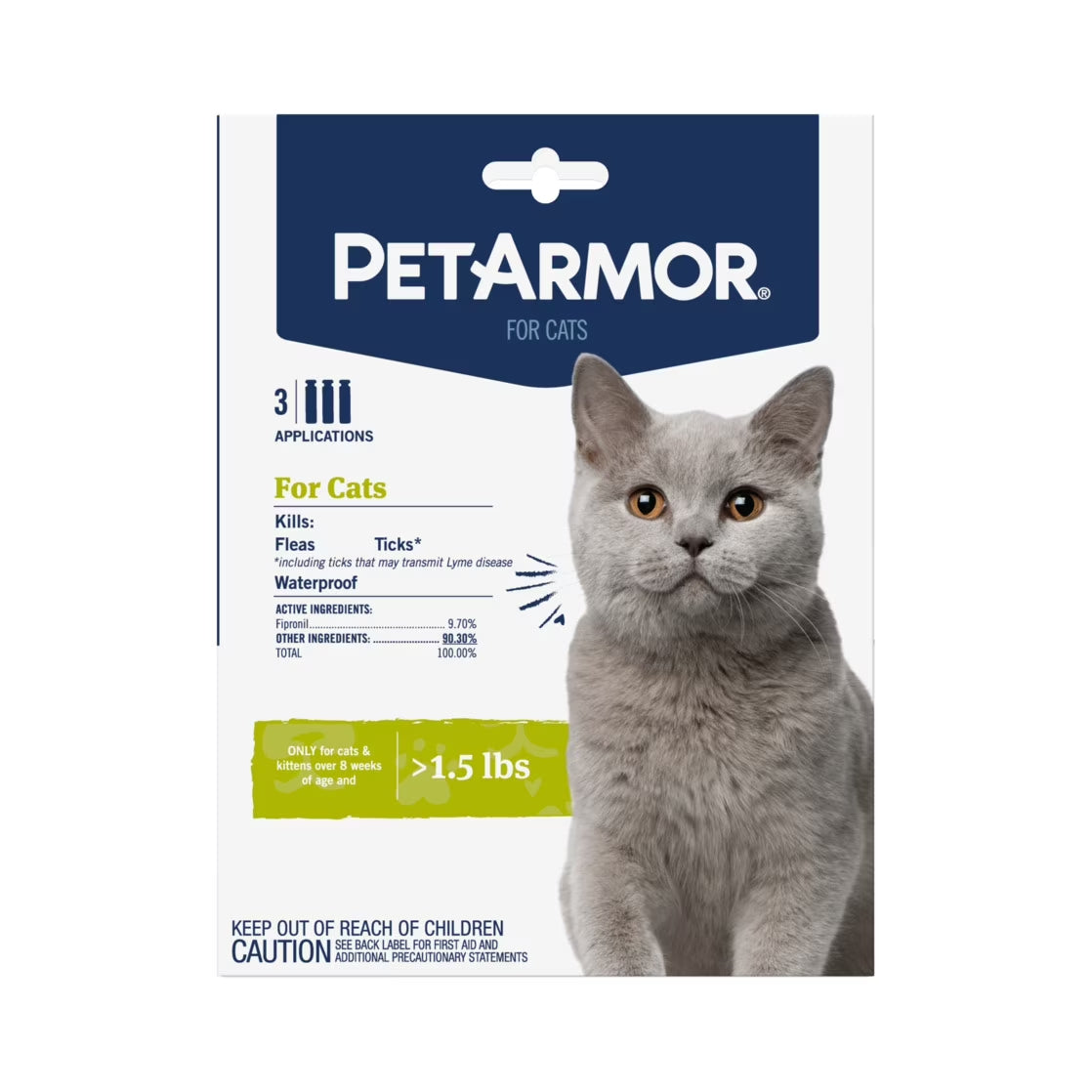 Flea & Tick Treatment for Cats over 1.5 Lbs, 3 Monthly Applications
