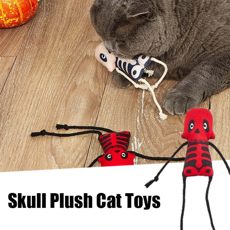 Halloween Skull Catnip Cat Toy | Plush Skull with Rope Limbs