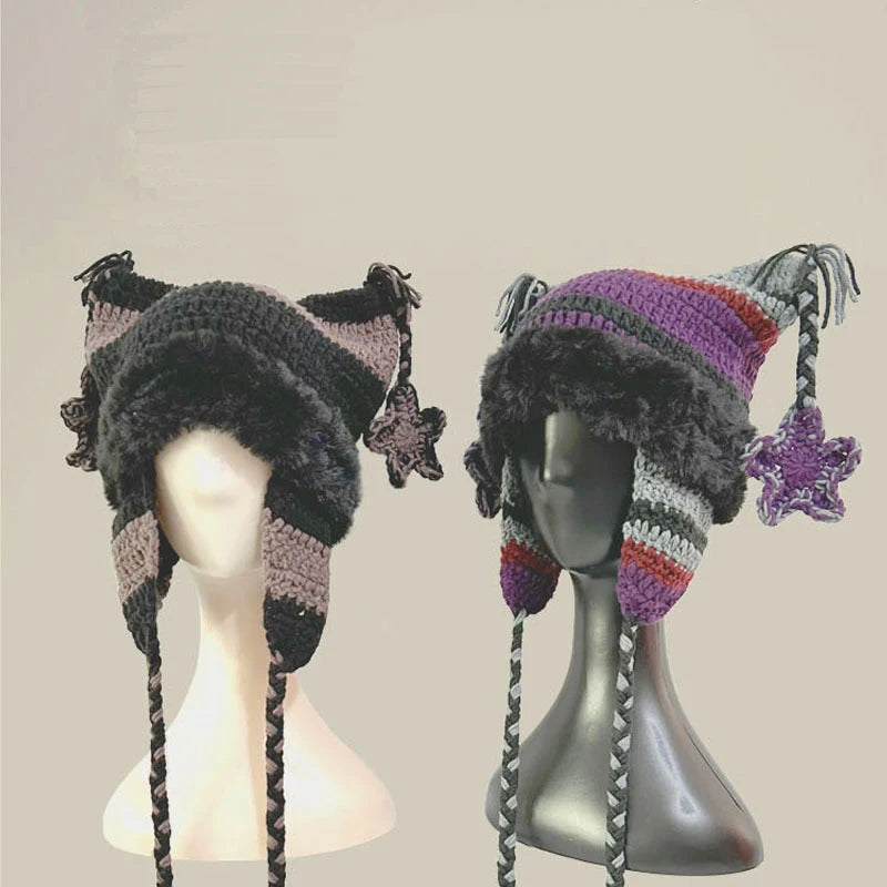 Cat Ear Knitted Beanie | Y2K Handmade Crochet Hat