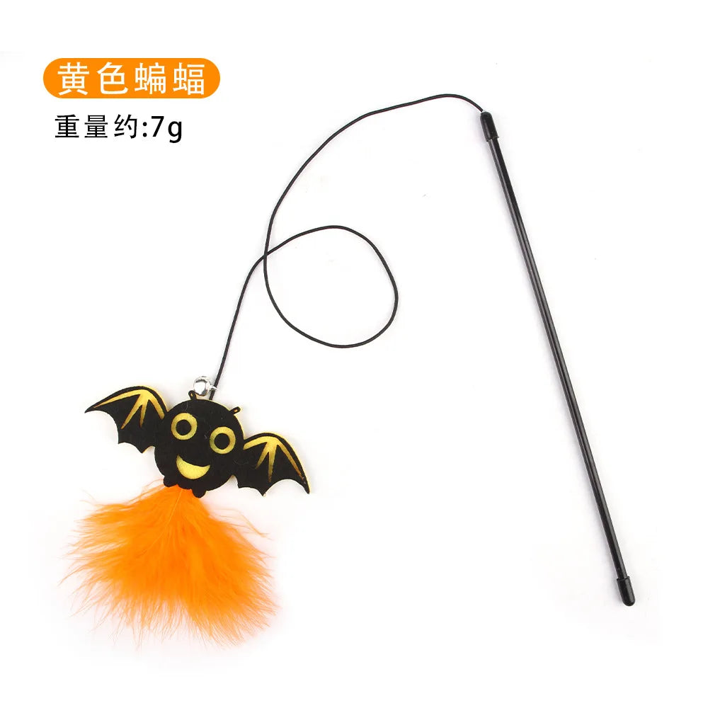 Halloween Cat Teaser Wand Toys | Spider, Bat & Pumpkin