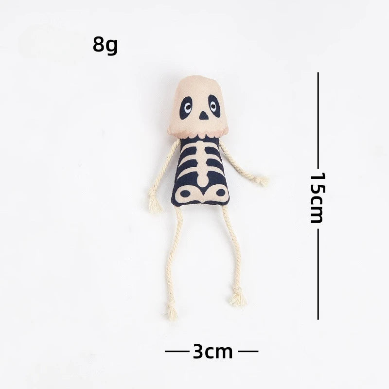 Halloween Skull Catnip Cat Toy | Plush Skull with Rope Limbs