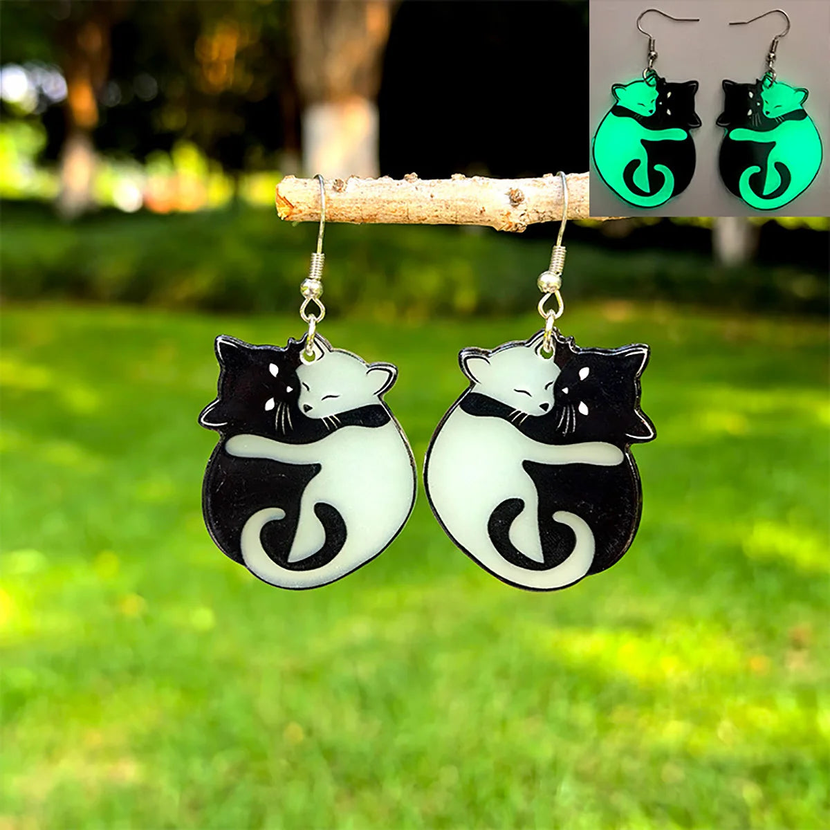 Halloween Cat Glow-in-the-Dark Acrylic Drop Earrings