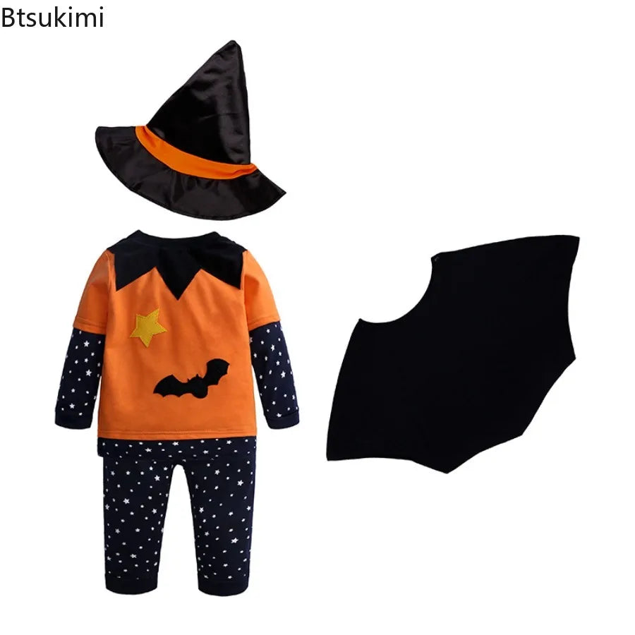 Baby Halloween Pumpkin & Star Outfit | Hat, Top & Pants 3-Piece Set | Sizes 80–120cm