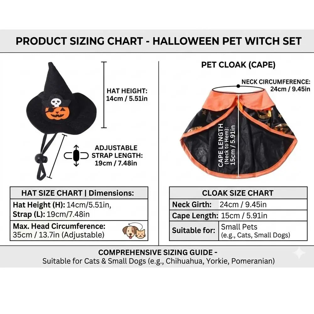 Halloween Cat Witch Hat & Cape Set