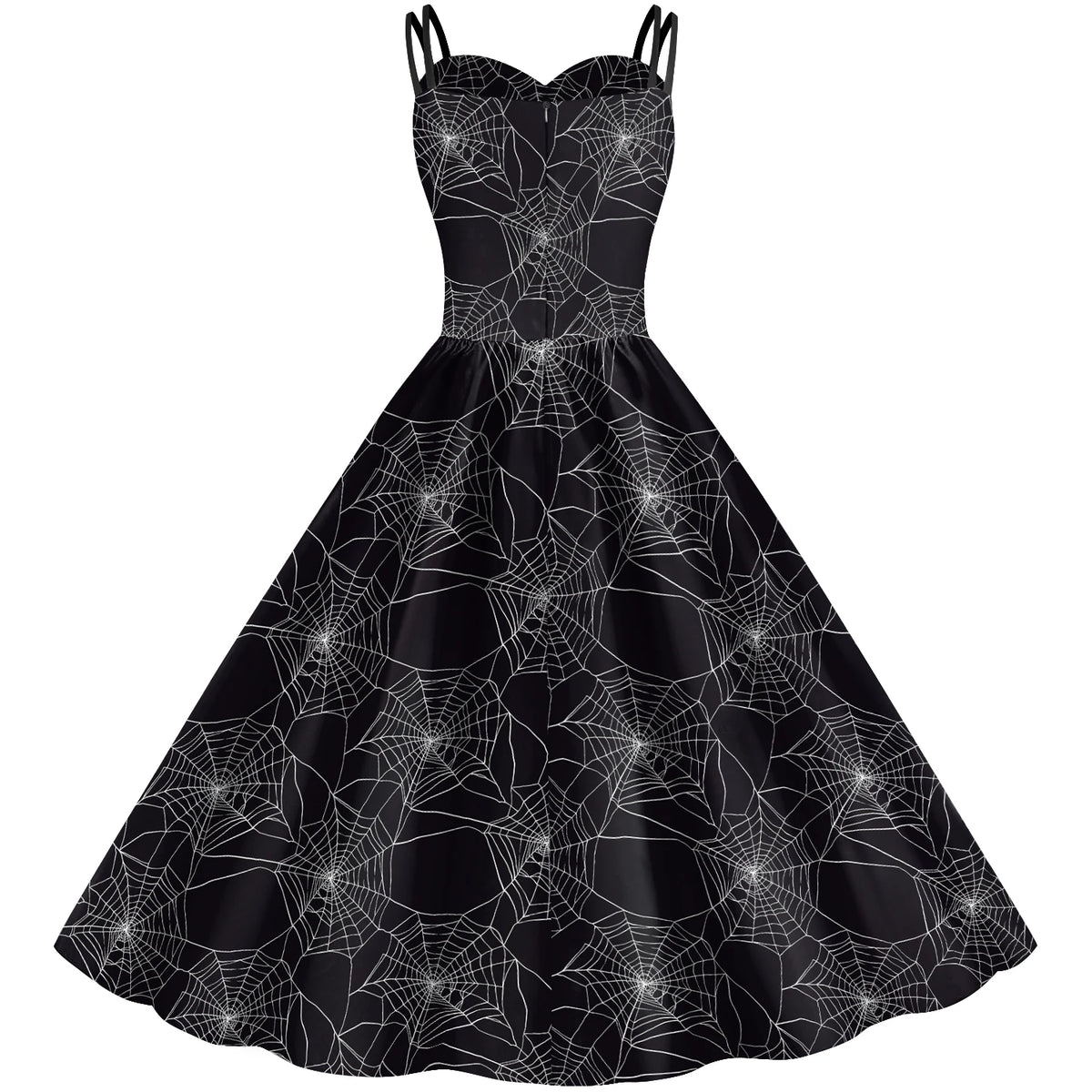 Halloween Gothic Swing Dress | Skeleton & Spiderweb Print