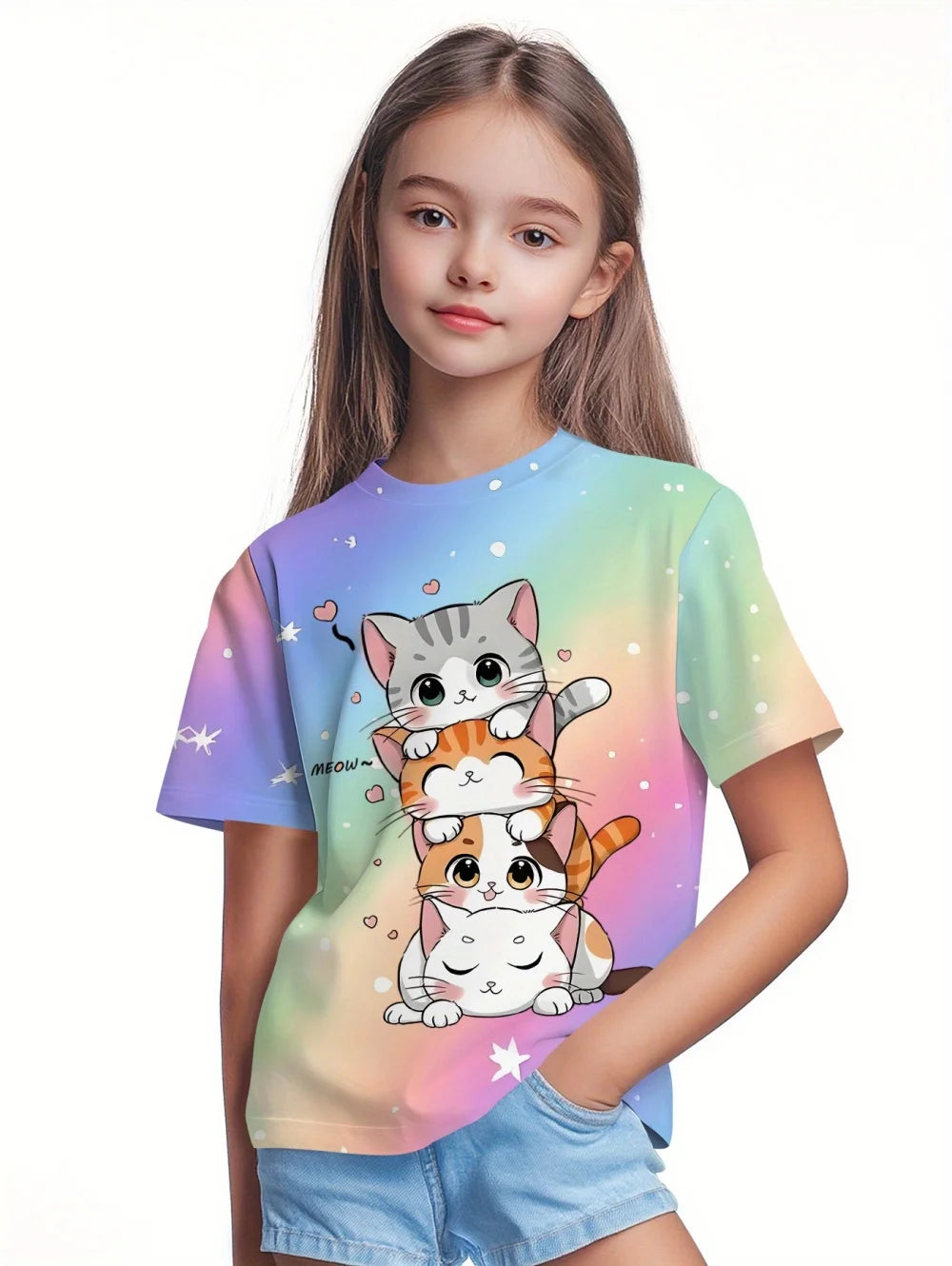 Kawaii Cat Kids Graphic Tee