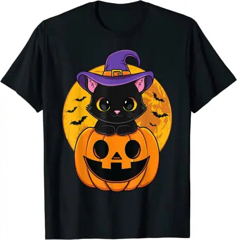 Kids' Halloween Witch Cat T-Shirt | Unisex Pumpkin Graphic Tee