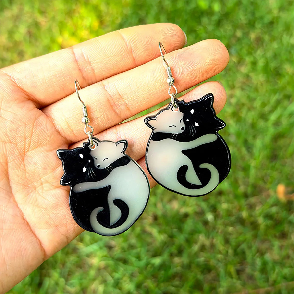 Halloween Cat Glow-in-the-Dark Acrylic Drop Earrings