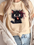 Funny Fried Cat Bow Tee | Kids Graphic T-Shirt
