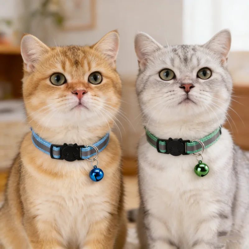 Reflective Breakaway Cat Collar with Bell | Safety Buckle | Adjustable