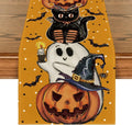 Halloween Cat Linen Table Runner | Pumpkin & Ghost Design