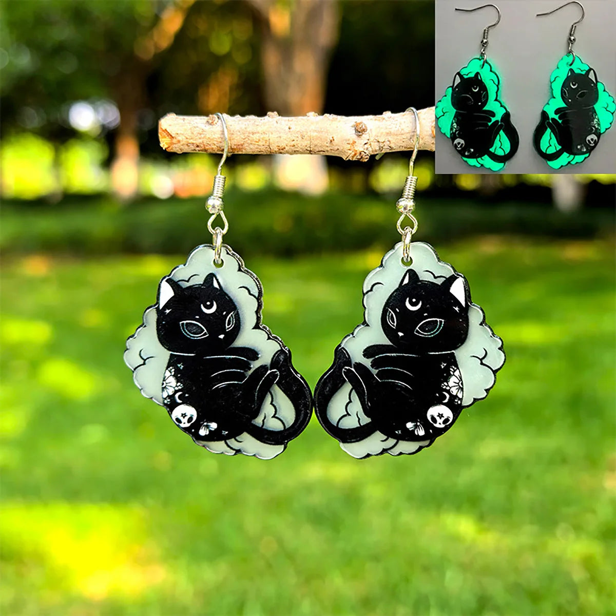 Halloween Cat Glow-in-the-Dark Acrylic Drop Earrings