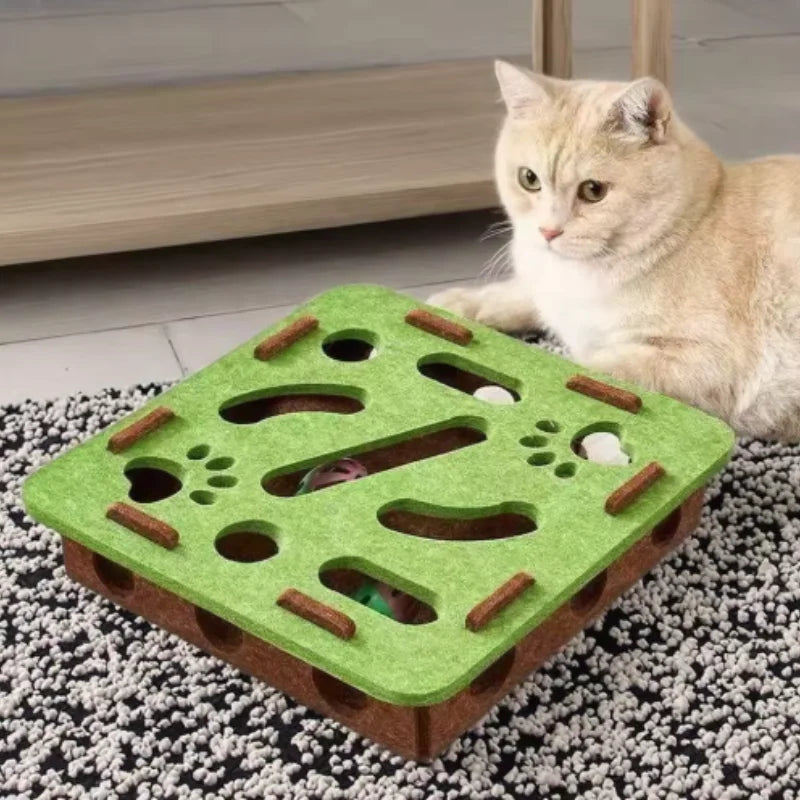 Cat Puzzle Maze Toy | Felt Box with Bell Ball