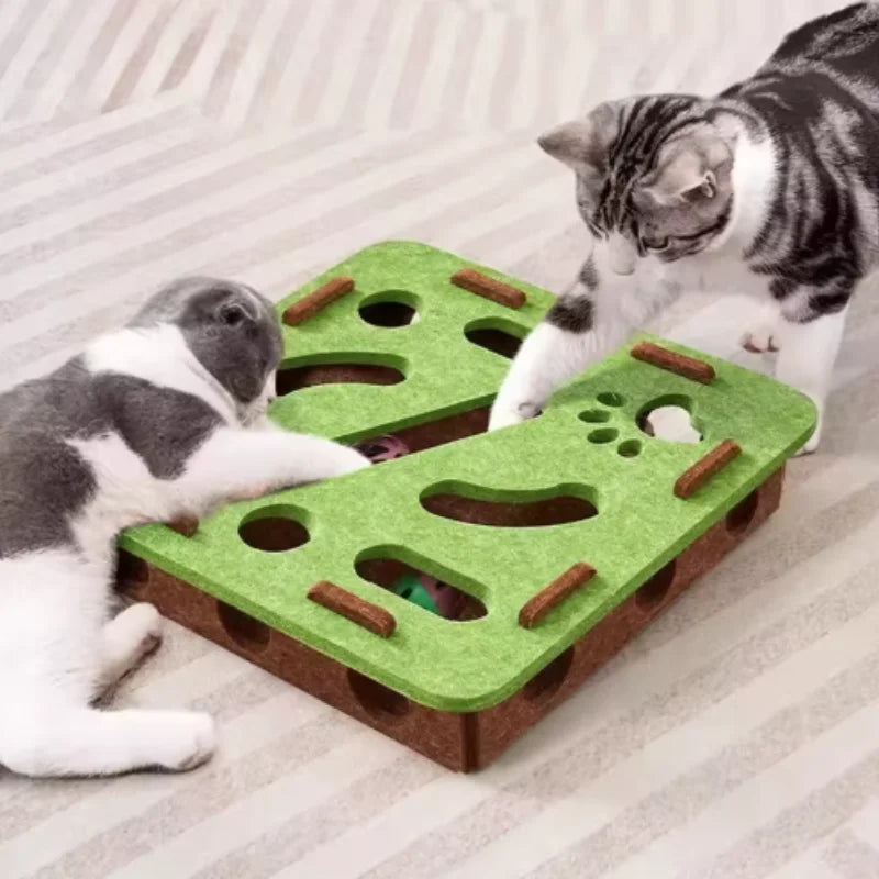 Cat Puzzle Maze Toy | Felt Box with Bell Ball