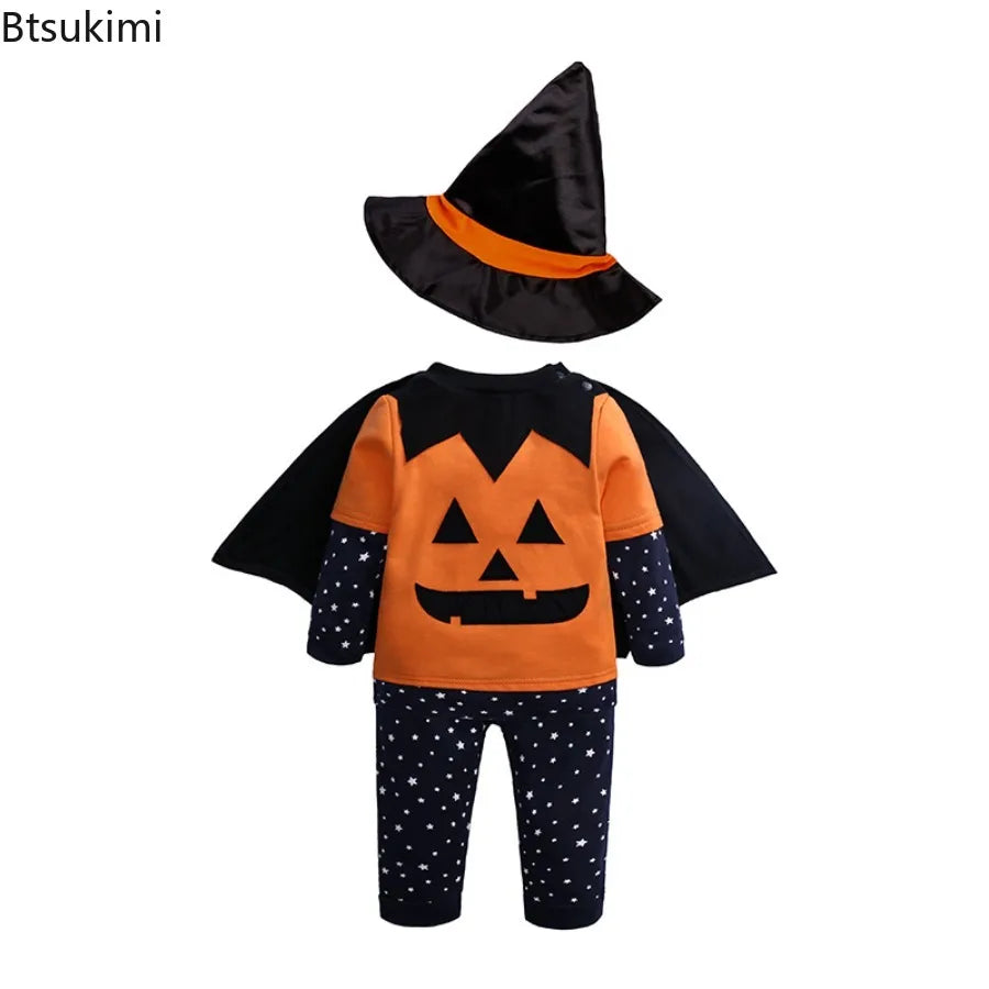 Baby Halloween Pumpkin & Star Outfit | Hat, Top & Pants 3-Piece Set | Sizes 80–120cm
