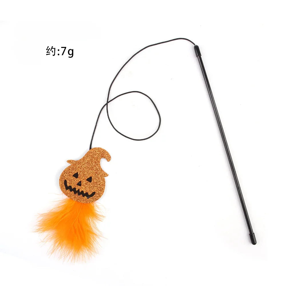 Halloween Cat Teaser Wand Toys | Spider, Bat & Pumpkin