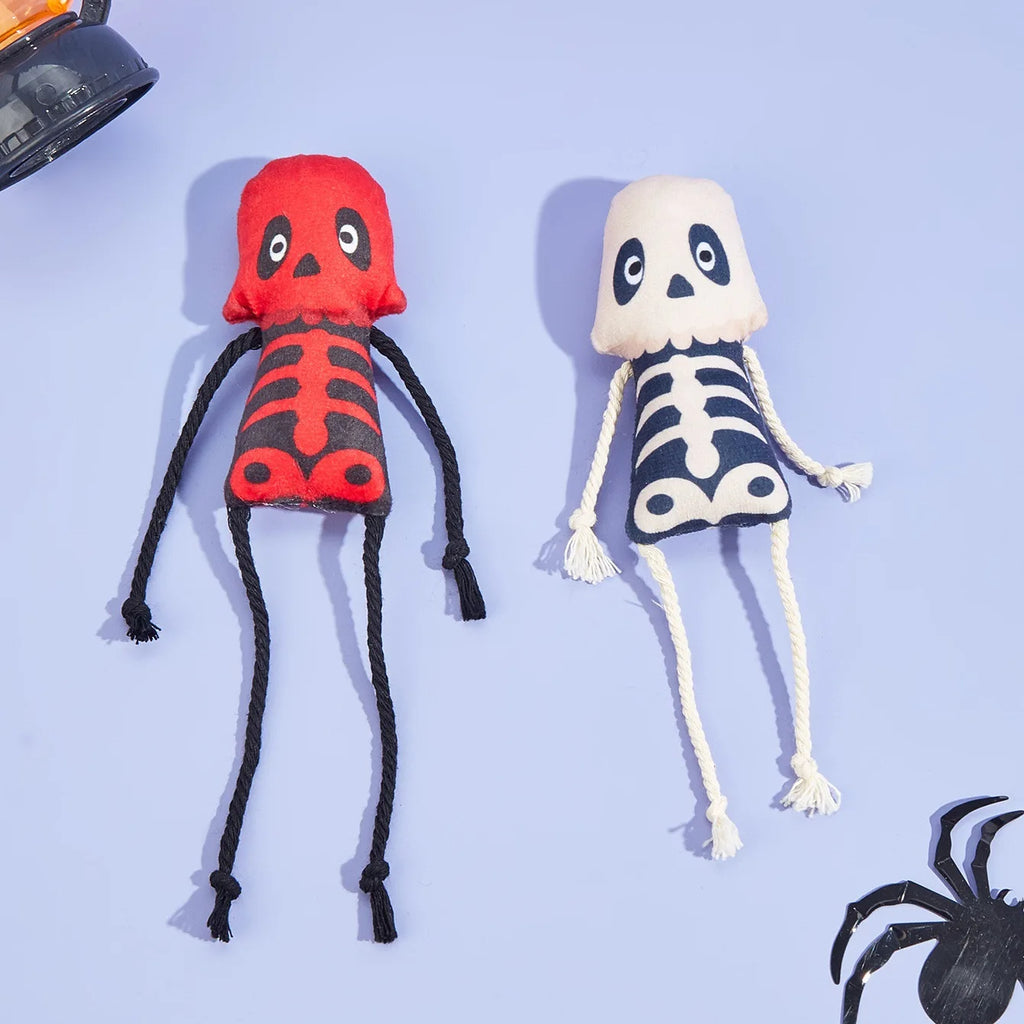 Halloween Skull Catnip Cat Toy | Plush Skull with Rope Limbs