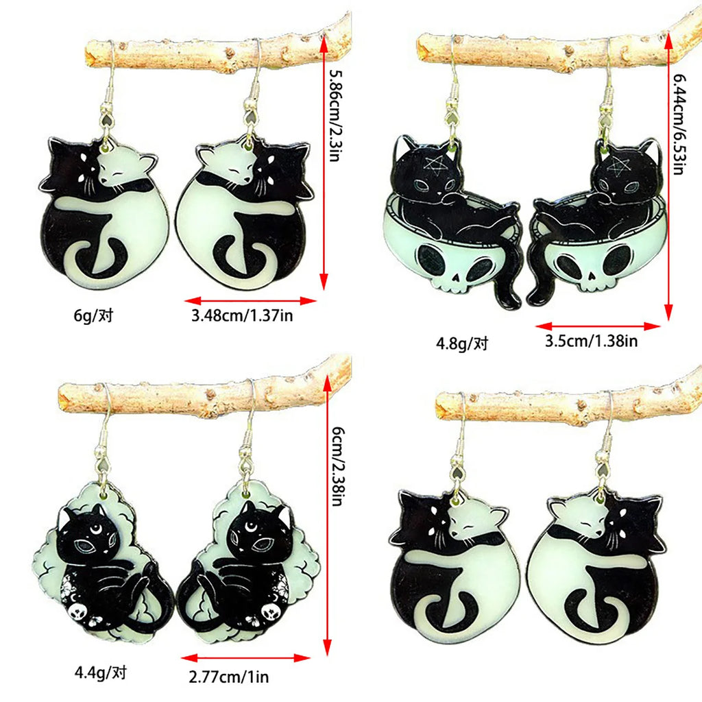 Halloween Cat Glow-in-the-Dark Acrylic Drop Earrings