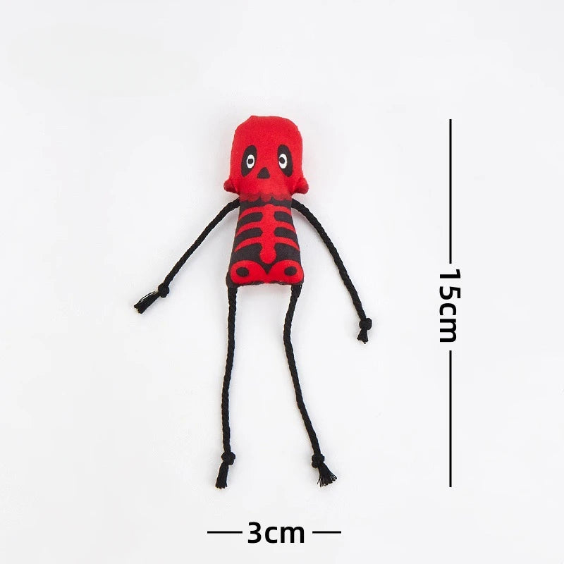 Halloween Skull Catnip Cat Toy | Plush Skull with Rope Limbs