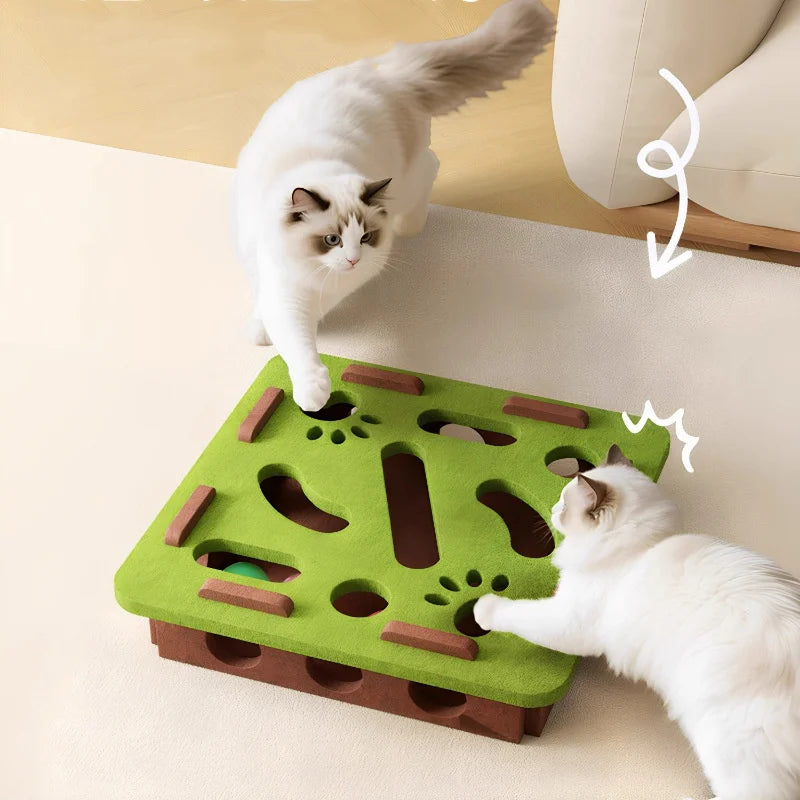 Cat Puzzle Maze Toy | Felt Box with Bell Ball