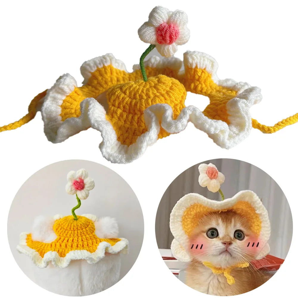 Cute Knitted Cat Hat | Crochet Pet Headwear