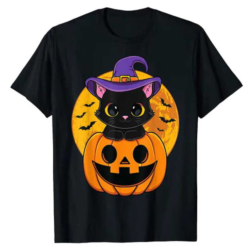 Kids' Halloween Witch Cat T-Shirt | Unisex Pumpkin Graphic Tee