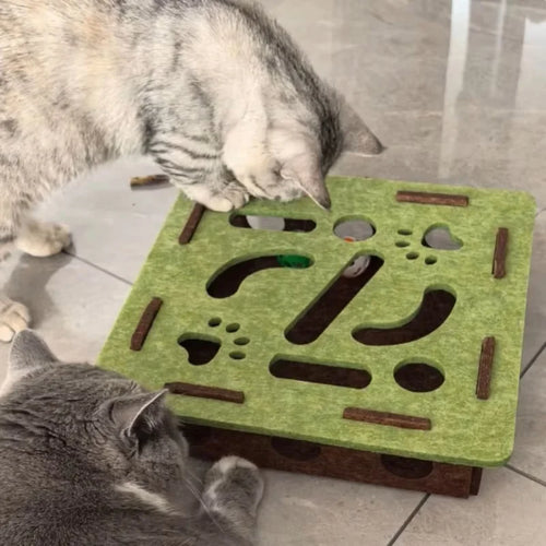 Cat Puzzle Maze Toy | Felt Box with Bell Ball
