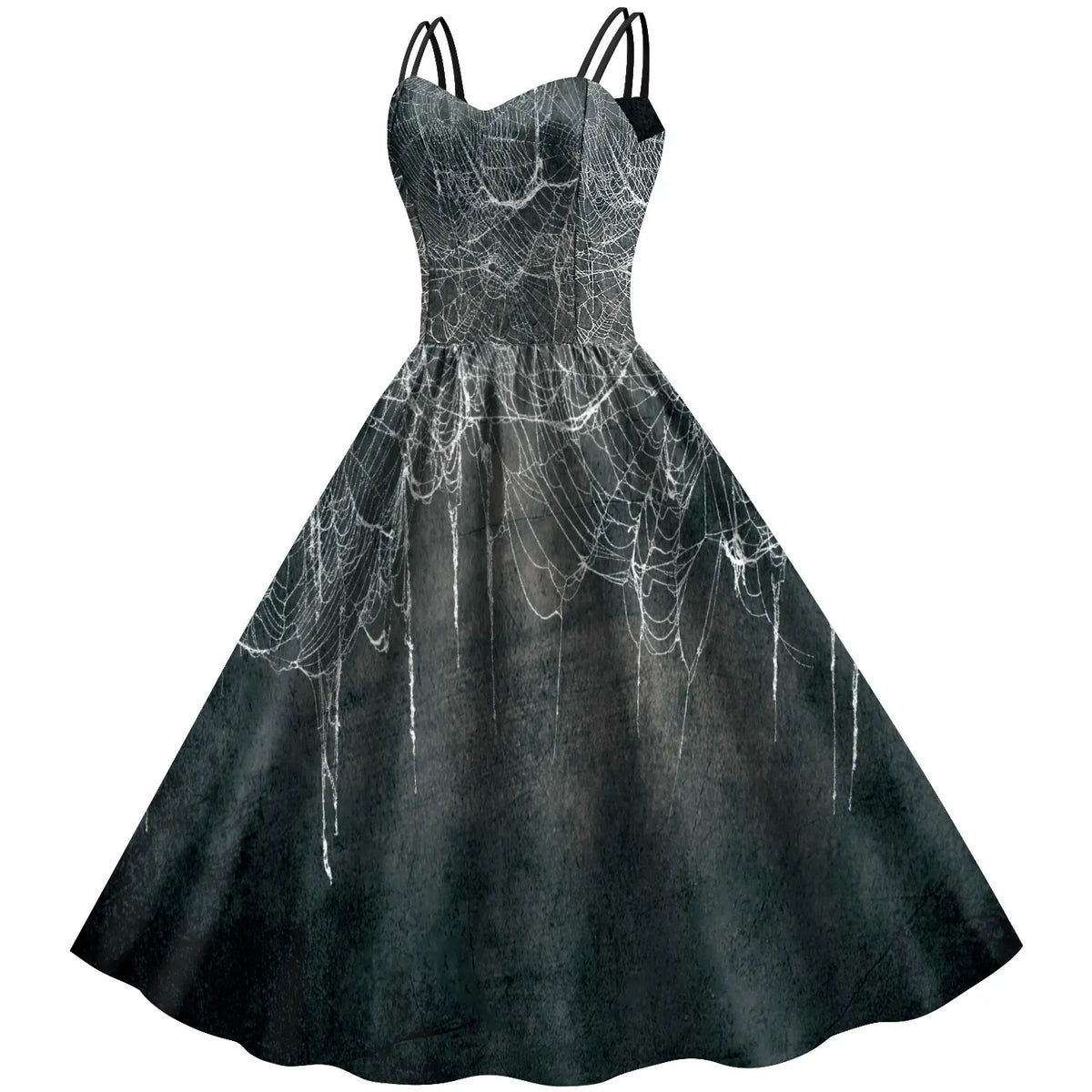 Halloween Gothic Swing Dress | Skeleton & Spiderweb Print